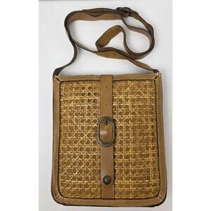 Patricia Nash Venezian Tan Leather and Rattan Crossbody Bag